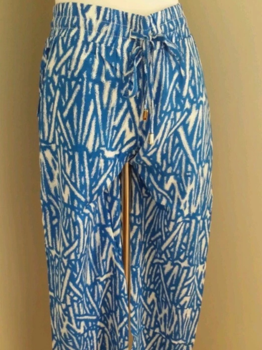 Blue & White Straight-Leg Resort Wear Pants